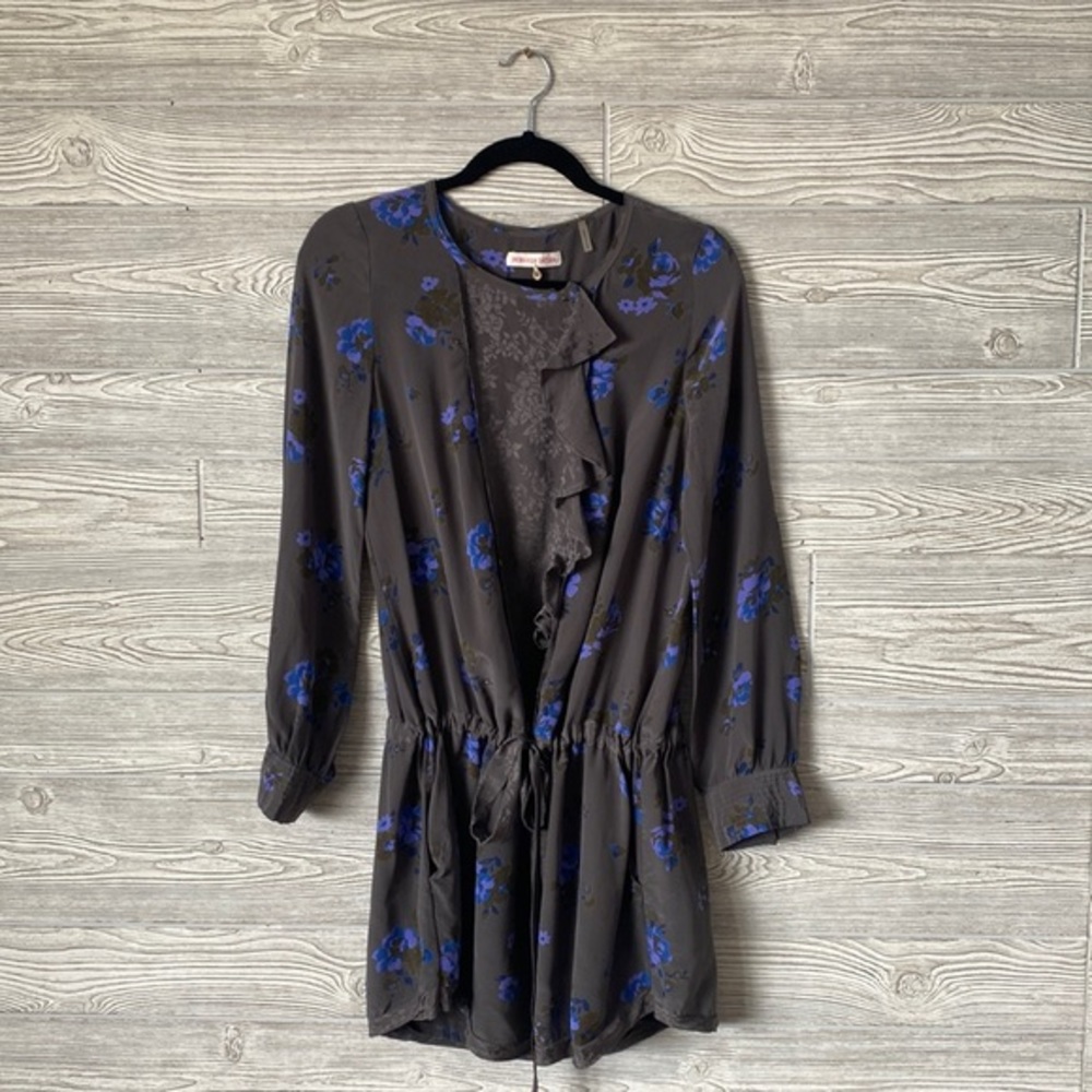 Rebecca Taylor silk floral pocketed tunic blouse with drawstring waist size 10